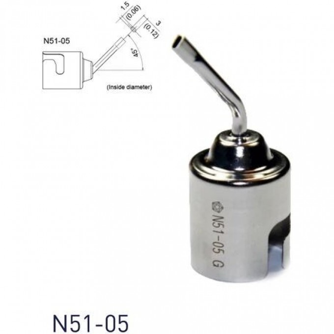 Насадка для термовоздушных станций HAKKO N51 Bent single овал 3x1.5 мм 45° 13A000408