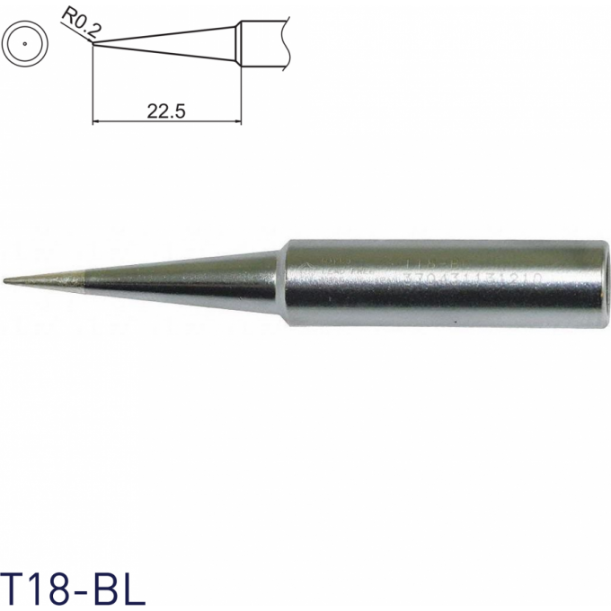 Жало для паяльника HAKKO T18 прямой конический R 0.2 × 22.5 мм 13A000563