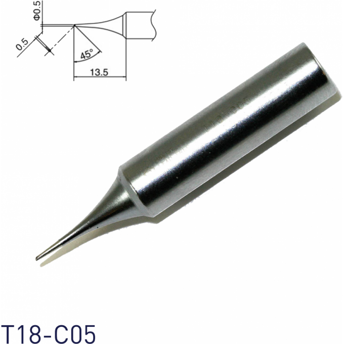 Жало для паяльника HAKKO T18 коническое со скосом 0.5×13.5 мм 45° 13A000565