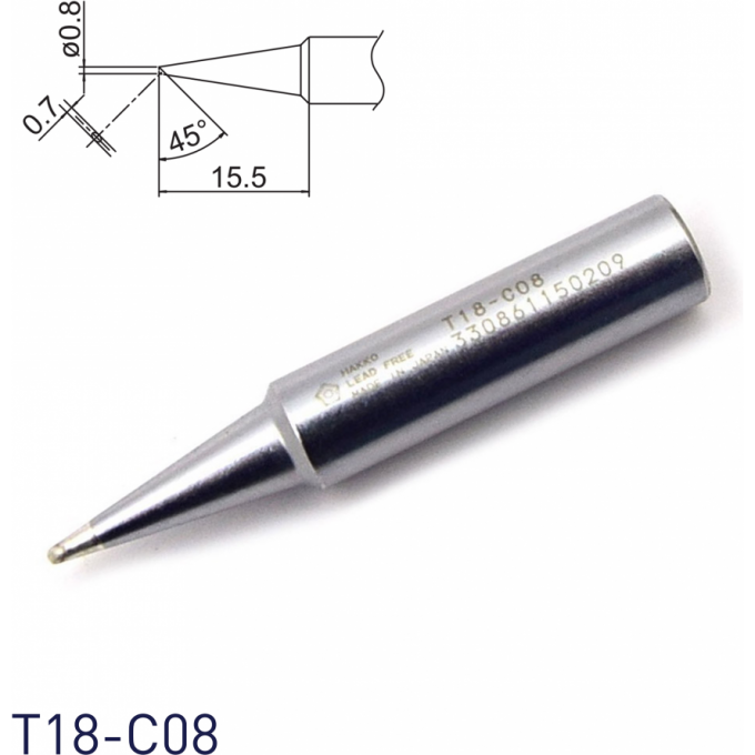 Жало для паяльника HAKKO T18 коническое со скосом 0.8 × 15.5 мм 45° 13A000566