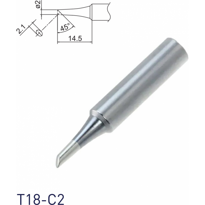 Жало для паяльника HAKKO T18 коническое со скосом ⌀2 × 14.5 мм 45° 13A000568