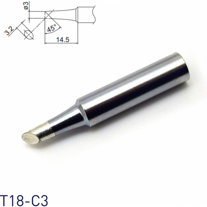 Жало для паяльника HAKKO T18 коническое со скосом ⌀3 × 14.5 мм 45° 13A000569