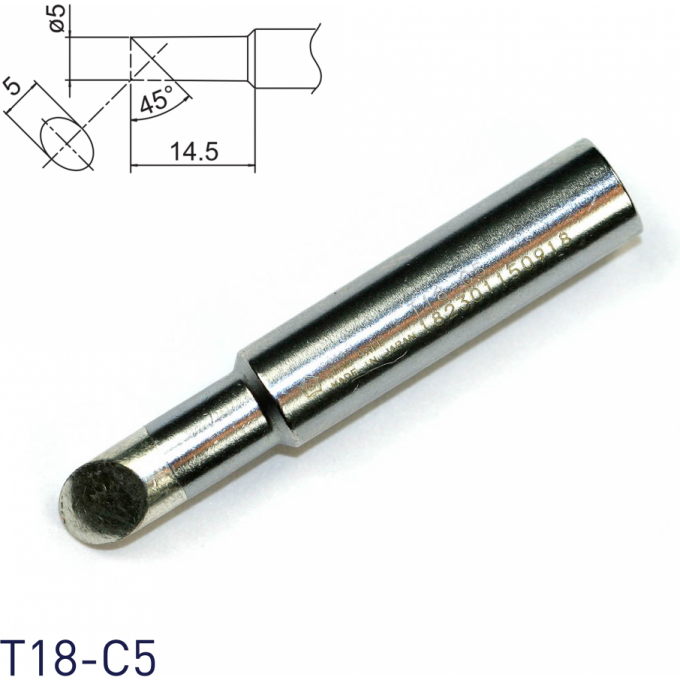 Жало для паяльника HAKKO T18 коническое со скосом ⌀5 × 14.5 мм 45° 13A000571