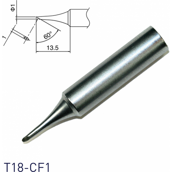 Жало для паяльника HAKKO T18 коническое со скосом ⌀1 × 13.5 мм 60° 13A000572