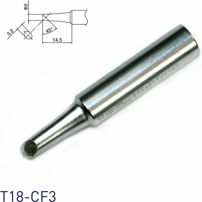 Жало для паяльника HAKKO T18 коническое со скосом ⌀3 × 14.5 мм 45° 13A000575