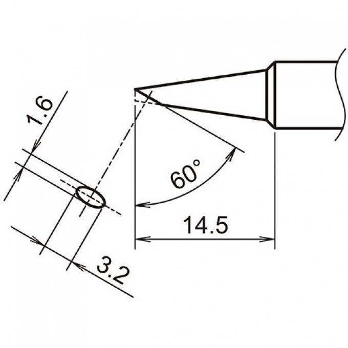 Жало для паяльника HAKKO T18 коническое со скосом ⌀1.6 × 16.5 мм 60° 13A000593