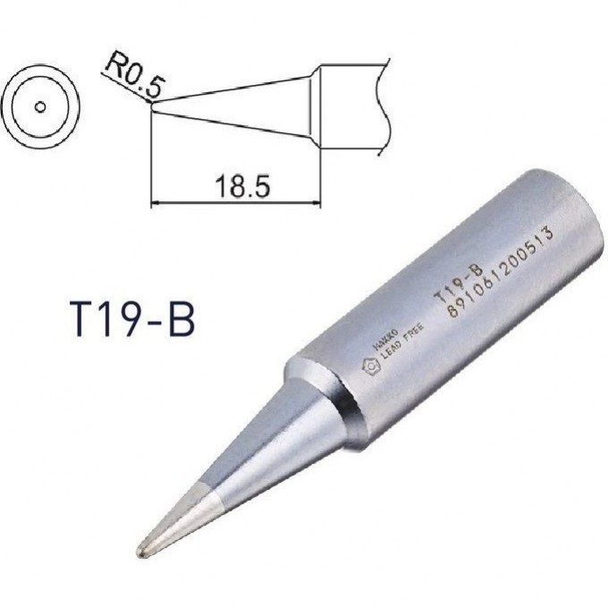 Жало для паяльника коническое HAKKO T19 R 0.5×18.5 мм 13A000596