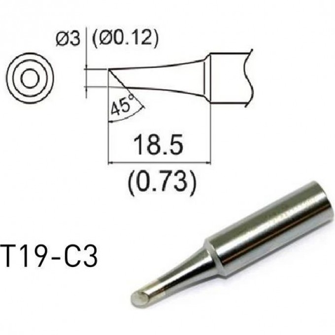 Жало для паяльника HAKKO T19C3 коническое со скосом 3×18.5 мм 45° 13A000598