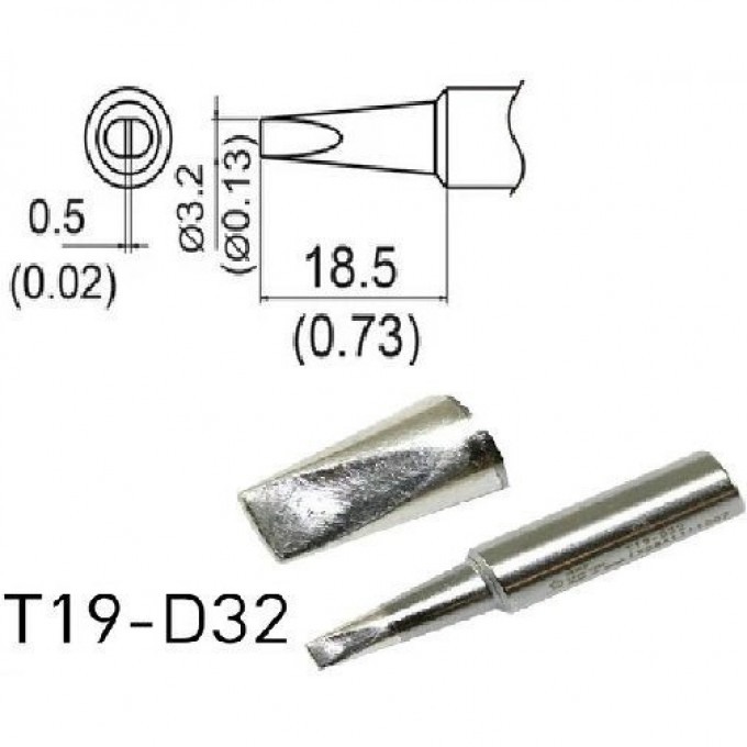 Жало для паяльника клиновидное HAKKO T19D32 0.5×18.5 мм 13A000602