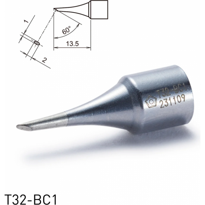 Жало для паяльника HAKKO T32 коническое со скосом ⌀1×13.5 мм 60° 13A000676