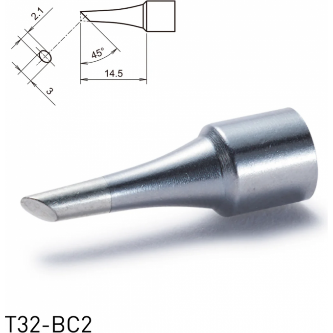Жало для паяльника HAKKO T32 коническое со скосом ⌀2.1×14.5 мм 45° 13A000677