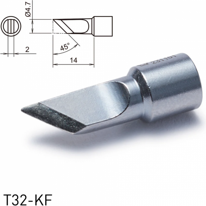 Жало для паяльника HAKKO косой нож T32KF ⌀4.7×14 мм 45° 13A000697