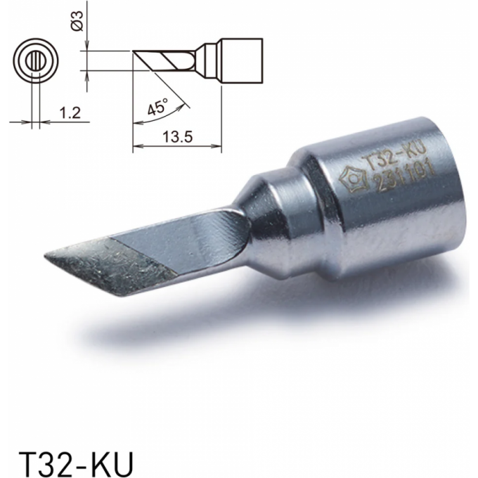 Жало для паяльника HAKKO T32 косой нож ⌀3×13.5 мм 45° 13A000698