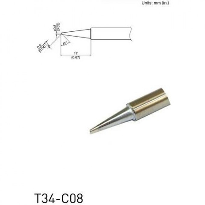 Паяльное жало HAKKO T34-C08 конус со скосом для паяльника FX-650 DASH, ⌀0.8 × 0.9 × 17 мм 13A000726