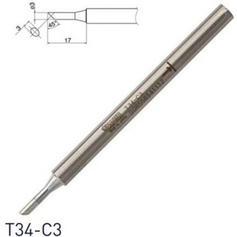 Паяльное жало коническое со скосом HAKKO T34C3 для паяльника FX650 DASH ⌀3×3×17 мм 45° 13A000728