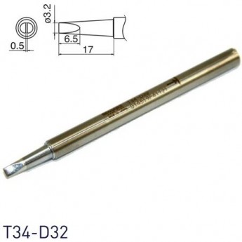 Паяльное жало клиновидное HAKKO T34D32 для FX-650 DASH ⌀3.2×0.5×6.5×17 мм 13A000730