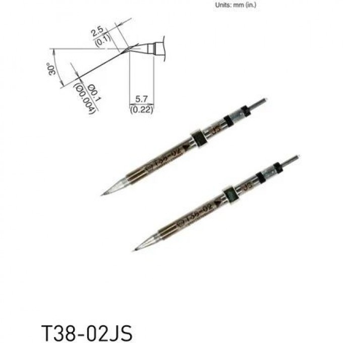 Паяльный наконечник индукционный HAKKO T38 для термопинцета FX1003 CHIP конический изогнутый R0.05×2.5×5.7 мм 30° 13A000776