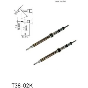 Паяльный наконечник индукционный HAKKO T38 для термопинцета FX-1003 CHIP косой нож ⌀1.8×0.2×1.2×8 мм 45° 13A000777