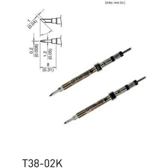 Паяльный наконечник индукционный HAKKO T38 для термопинцета FX-1003 CHIP косой нож ⌀1.8×0.2×1.2×8 мм 45° 13A000777