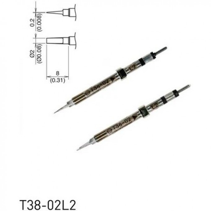 Паяльный наконечник индукционный HAKKO T38 CHIP клиновидный для термопинцета FX1003 ⌀2×0.2×8 мм 13A000779