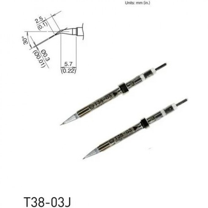 Паяльный наконечник индукционный HAKKO T38 CHIP конический изогнутый R0.15×2.5×5.7 мм 30° для термопинцета FX-1003 13A000782
