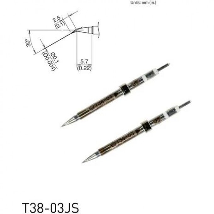 Паяльный наконечник индукционный HAKKO T3803JS CHIP конический изогнутый R0.05x2.5x5.7 мм 30° для термопинцета FX-1003 13A000783