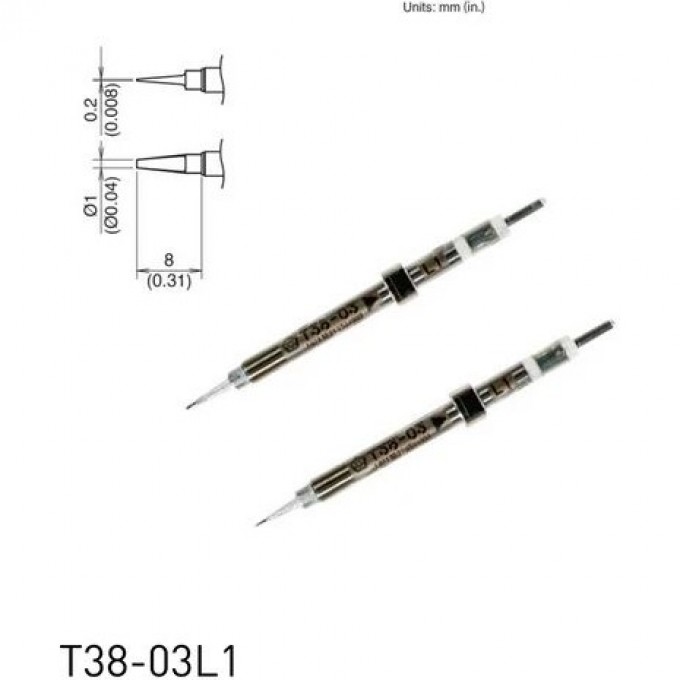 Паяльный наконечник индукционный HAKKO T38 CHIP клин для термопинцета FX1003 ⌀1×0.2×8 мм 13A000785