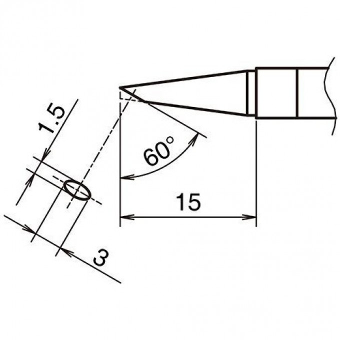 Жало для паяльника HAKKO T39 коническое со скосом ⌀1.5×3×16.5 мм 60° 13A000802