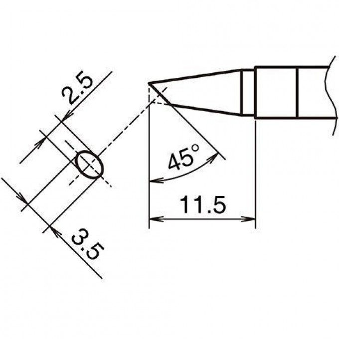 Жало для паяльника HAKKO T39 коническое со скосом ⌀2.5 × 3.5 × 11.5 мм 45° 13A000804