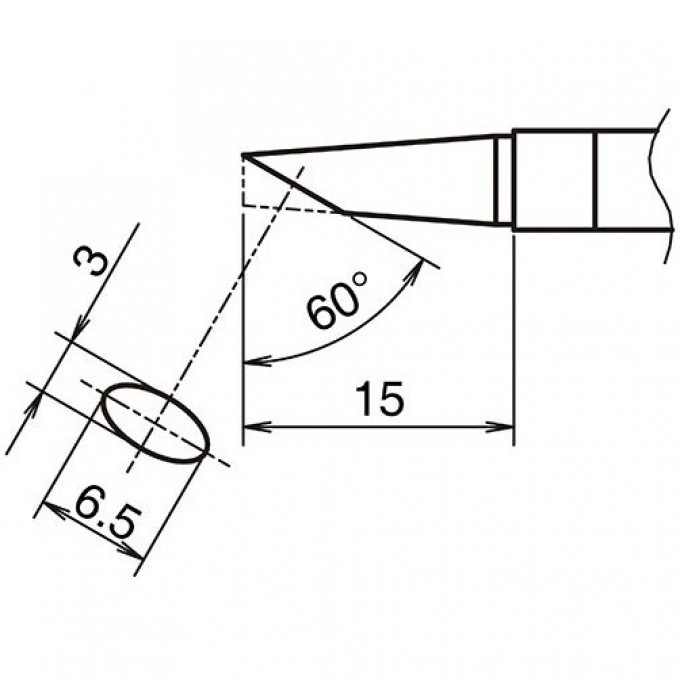 Жало для паяльника коническое со скосом HAKKO T39 ⌀3×6.5×15 мм 60° 13A000805