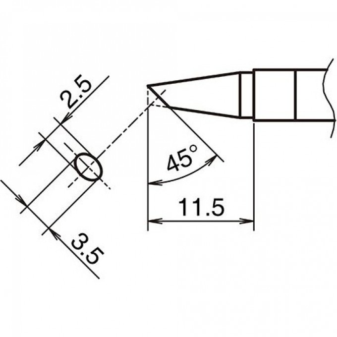 Жало для паяльника HAKKO T39 коническое со скосом ⌀2.5×3.5×11.5 мм 45° 13A000808