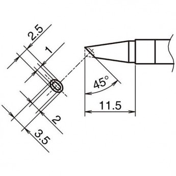 Жало для паяльника HAKKO T39 микроволна ⌀2.5×3.5×11.5 мм 45° 13A000810