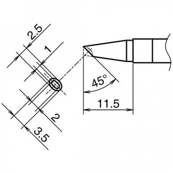 Жало для паяльника HAKKO T39 микроволна ⌀2.5×3.5×11.5 мм 45° 13A000810