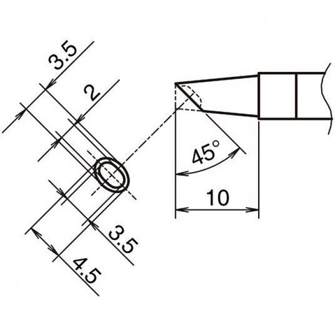 Жало для паяльника HAKKO T39 микроволна ⌀3.5×4.5×10мм 45° 13A000811