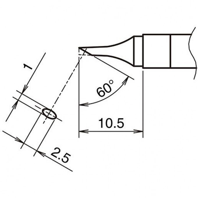 Жало для паяльника HAKKO T39 коническое со скосом ⌀1×2.5×10.5 мм 60° 13A000824