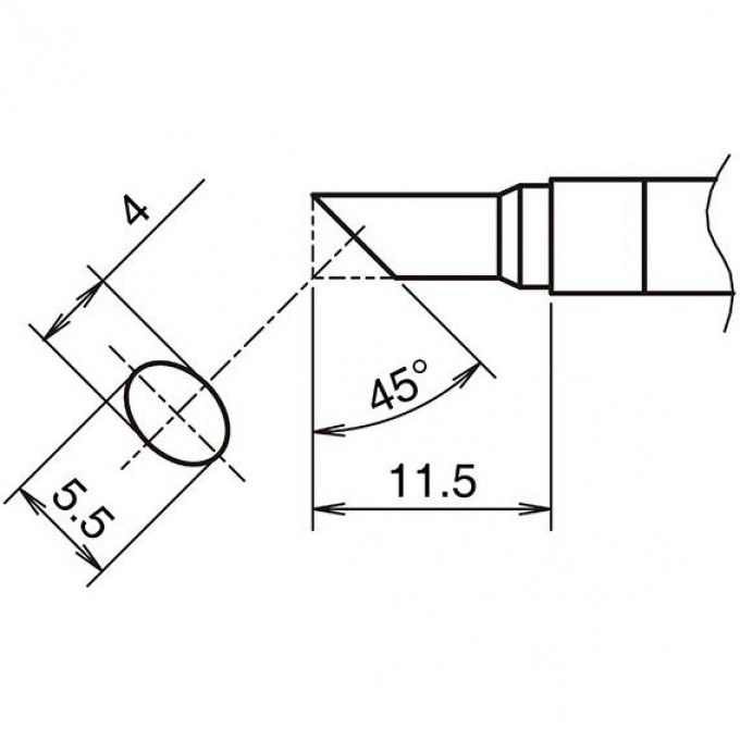 Жало для паяльника HAKKO T39 коническое со скосом ⌀4×5.5×11.5 мм 45° 13A000826
