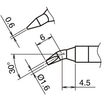 Жало для паяльника HAKKO T39 клиновидное изогнутое ⌀1.6×6×4.5 мм 30° 13A000854