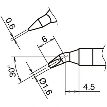 Жало для паяльника HAKKO T39 клиновидное изогнутое ⌀1.6×6×4.5 мм 30° 13A000854