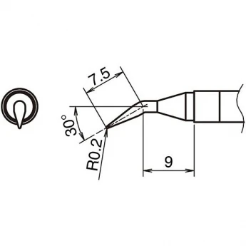 Жало для паяльника HAKKO T39 коническое изогнутое R 0.2 × 7.5 × 9 мм 30° 13A000855