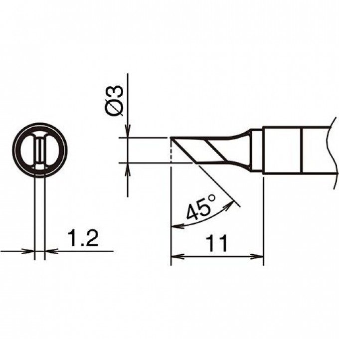 Жало для паяльника HAKKO T39 KU косой нож Ø3×1.2×11 мм 45° 13A000861