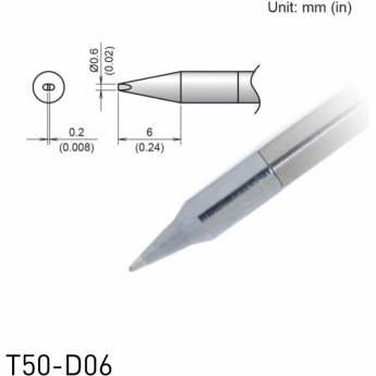 Жало клиновидное HAKKO T50D06 для микропаяльника ⌀0.6×0.2×6 мм 13A000869