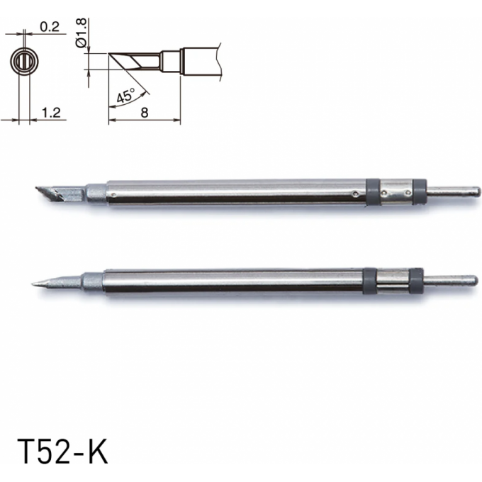 Наконечник HAKKO T52K CHIP для микропинцета FX-9706 ⌀1.8×1.2×0.2×8 мм 45° 13A000893