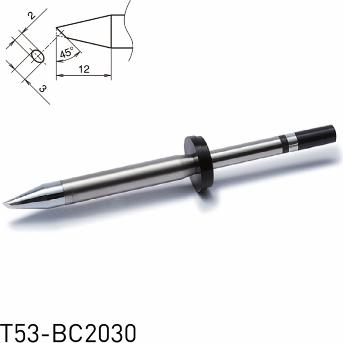 Жало для паяльника HAKKO T53 коническое со скосом ⌀2×3×12 мм 45° 13A000900