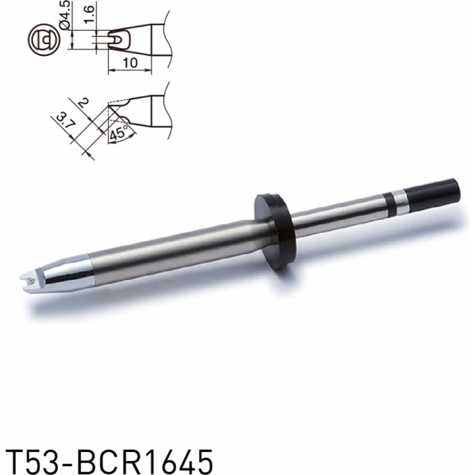 Жало для паяльника HAKKO T53 сложной формы с проушиной ⌀4.5×1.6×10 мм 45° 13A000903