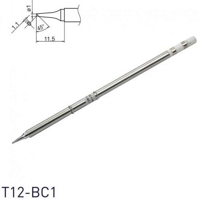 Паяльное жало коническое со скосом HAKKO T12 ⌀1.1 × 11.5 мм 45° T12-BC1