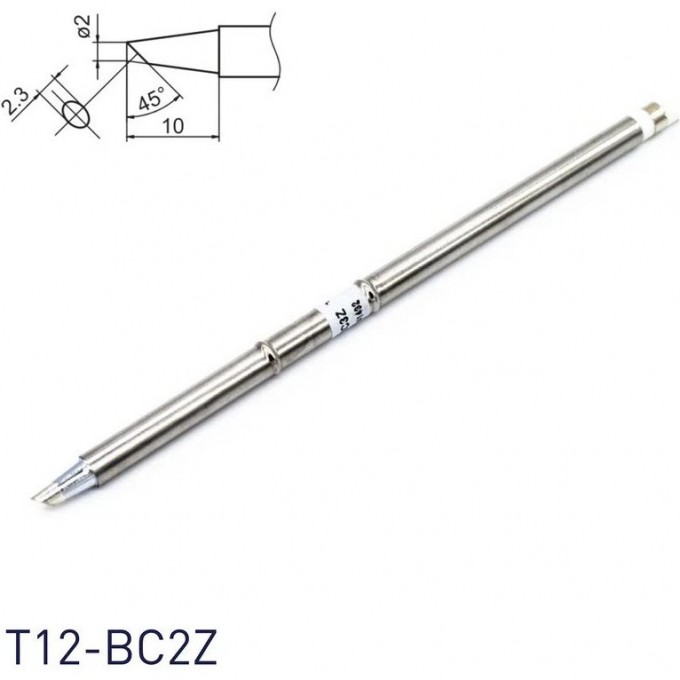 Паяльное жало коническое со скосом HAKKO T12 Серия ⌀2×10 мм 45° T12-BC2Z