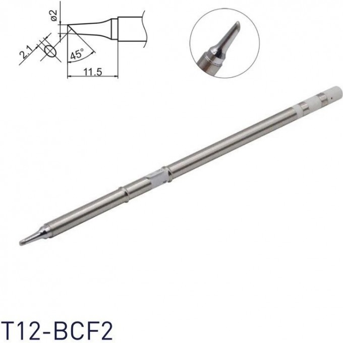Паяльное жало HAKKO T12 коническое со скосом ⌀2.1×11.5 мм 45° T12-BCF2
