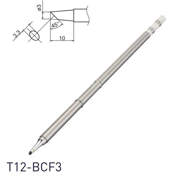 Паяльное жало коническое со скосом HAKKO T12 Серия ⌀3.3×10 мм 45° T12-BCF3
