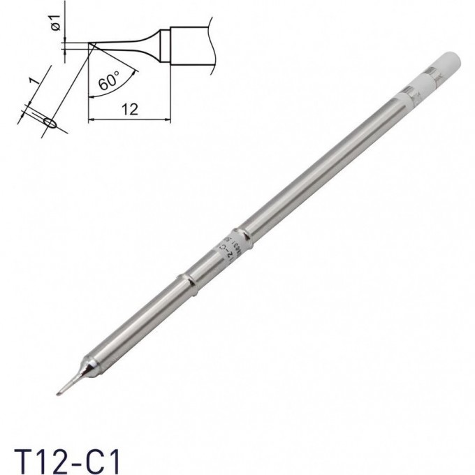 Паяльное жало коническое со скосом HAKKO T12 ⌀1×12 мм 60° T12-C1