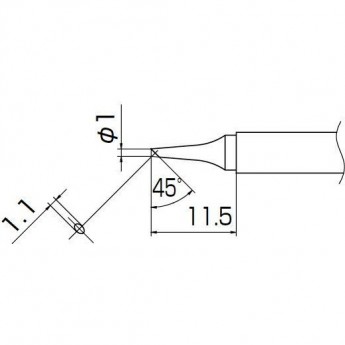 Жало для паяльника коническое со скосом HAKKO T13 ⌀1×11.5 мм, ⌀1×1.1 мм 45° T13-BC1